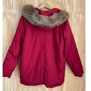 Old Navy outdoors puffer jacket faux Fur hooded red winter sport casual women L